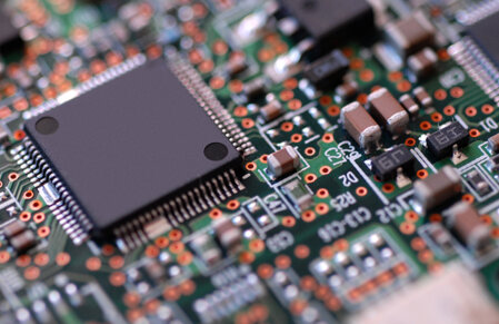 PCB cross‑section illustrating HDI microvias and rigid‑flex stackup